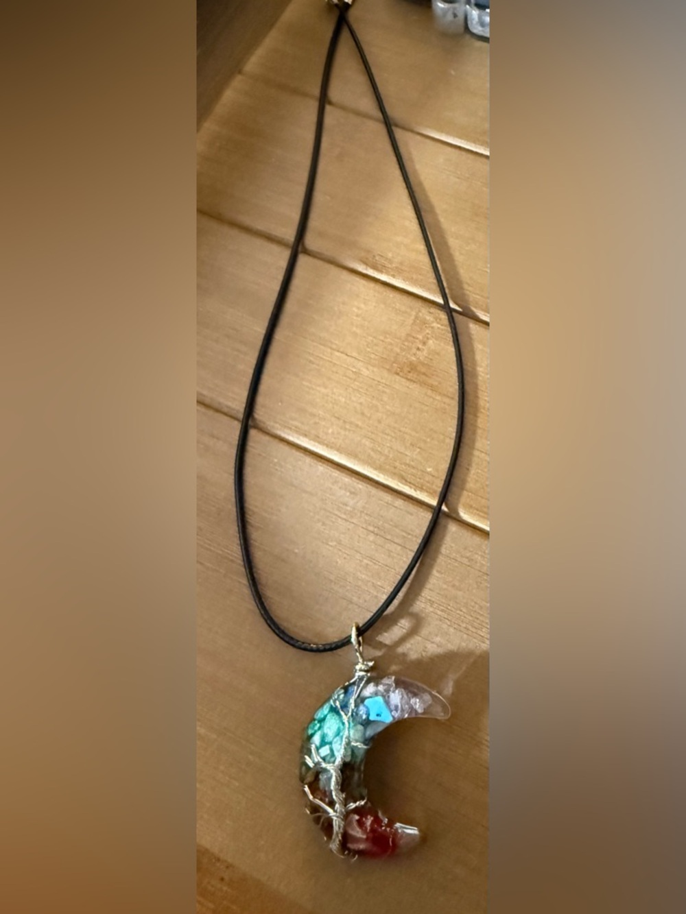 Boho Crescent Moon Pendant Necklace in Turquoise, Red and Clear